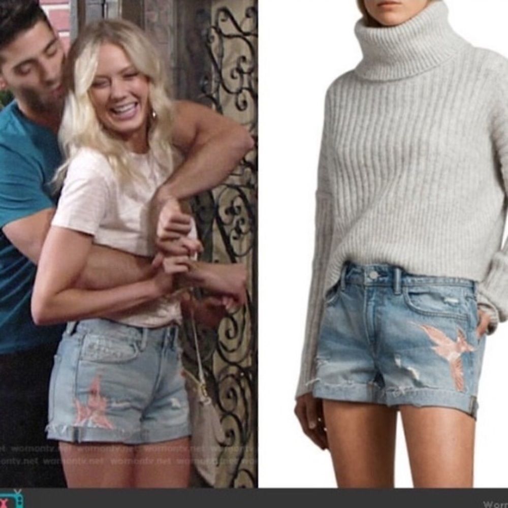 ALLSAINTS Pam Birds Embroidered Denim Shorts in Indigo Blue